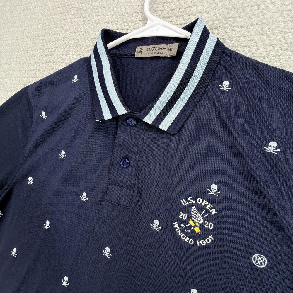 G/FORE U.S. Open 2020 Winged Foot Golf Polo Shirt Mens Medium Skull Navy Blue